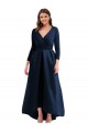 Cheap Long Sleeves Wrapped Spandex Prom Dress with High Low Full Skirt and Pockets