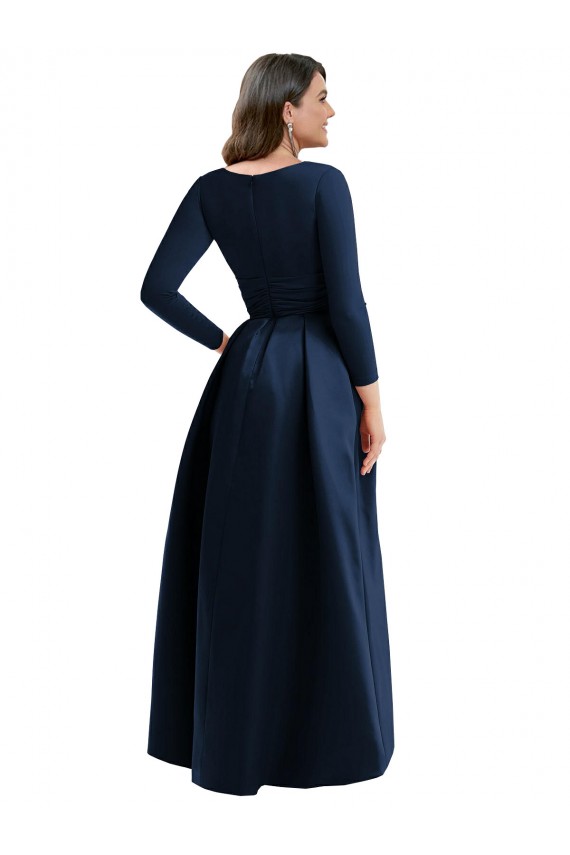 Cheap Long Sleeves Wrapped Spandex Prom Dress with High Low Full Skirt and Pockets