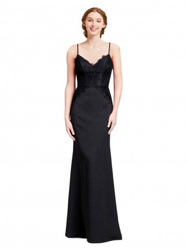 Cheap Long Chiffon Prom Dress with Lace Bodice and Curved V-Neckline