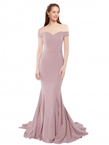 Cheap Off the Shoulder Mermaid Long Sweep Train Prom Dress