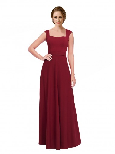Cheap Square Neck Subtle Cap Sleeeves Crepe Prom Dress