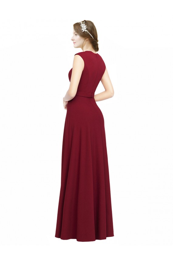 Cheap Square Neck Subtle Cap Sleeeves Crepe Prom Dress