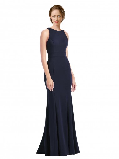 Cheap High Neck Sheath Long Crepe Prom Dress