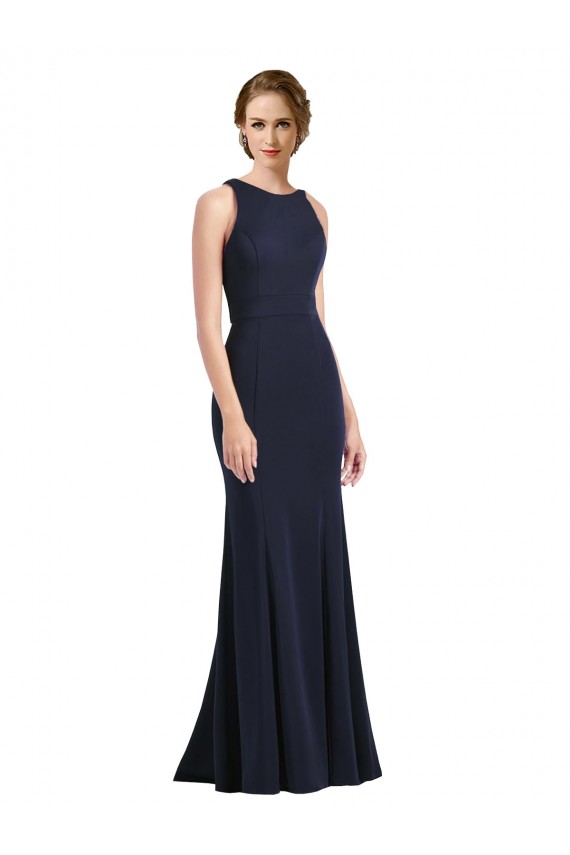 Cheap High Neck Sheath Long Crepe Prom Dress