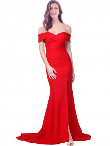 Cheap Criss Cross Full Length Long Crepe Prom Dress with Side Split
