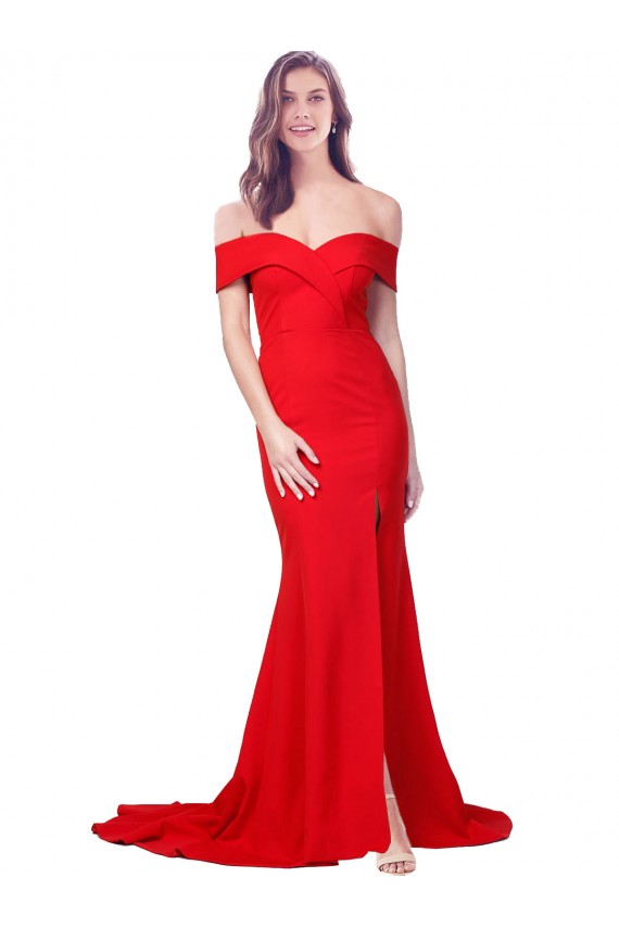 Cheap Criss Cross Full Length Long Crepe Prom Dress with Side Split