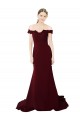 Cheap Full Length Off the Shoulder Formal Crepe Prom Dress with Lace On Bodice and Back