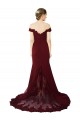 Cheap Full Length Off the Shoulder Formal Crepe Prom Dress with Lace On Bodice and Back