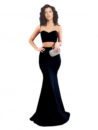 Cheap Two Piece High Neck Crepe Prom Dress
