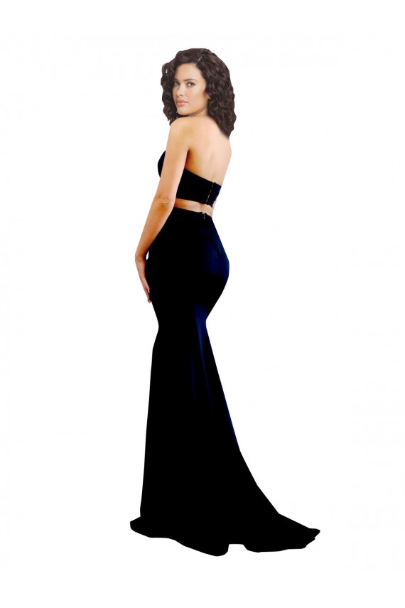 Cheap Two Piece High Neck Crepe Prom Dress