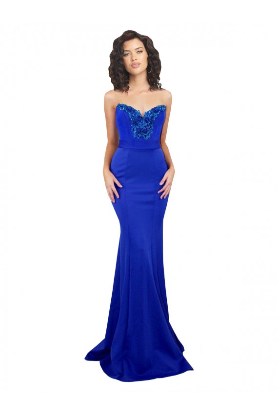 Cheap Sweetheart Flower Neckline High Neck Crepe Prom Dress