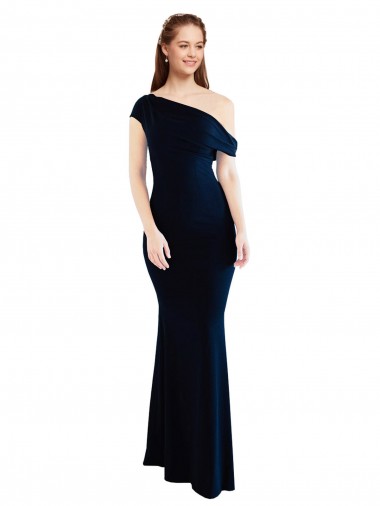Cheap Draped Off the Shoulder Fitted Crepe Prom Dress