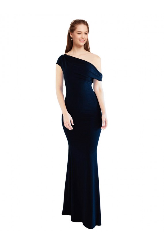 Cheap Draped Off the Shoulder Fitted Crepe Prom Dress