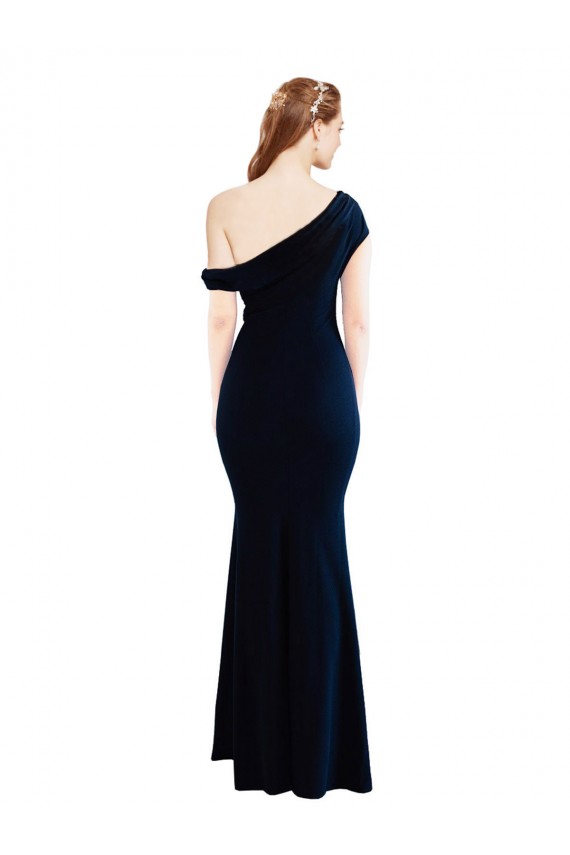 Cheap Draped Off the Shoulder Fitted Crepe Prom Dress