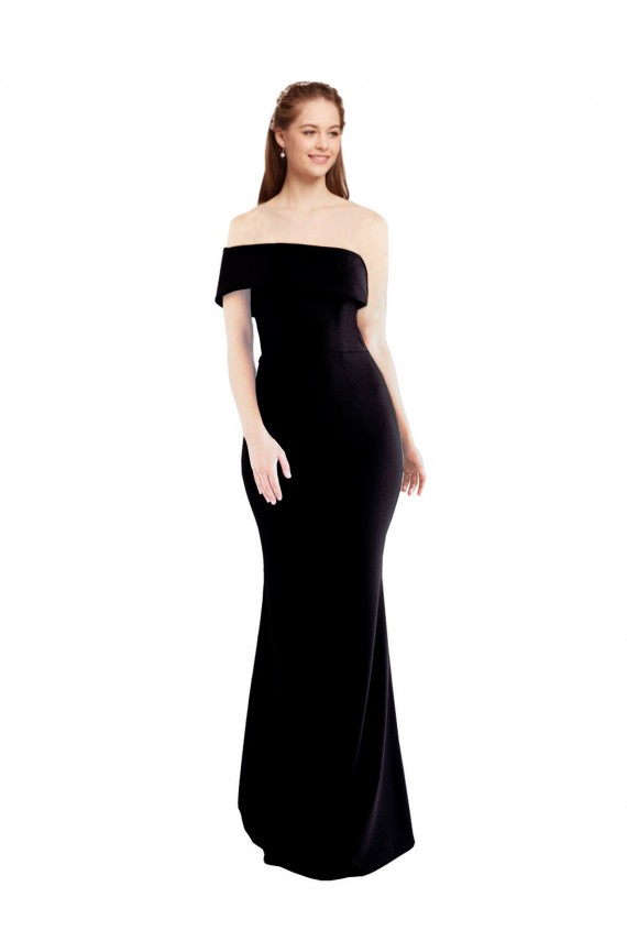Cheap Asymmetrical Draped Off the Shoulder Banded Crepe Prom Dress