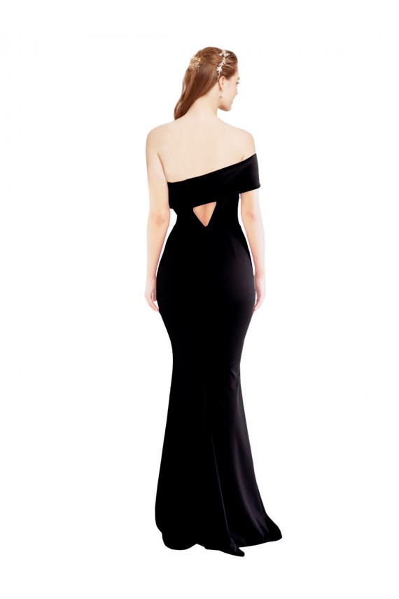 Cheap Asymmetrical Draped Off the Shoulder Banded Crepe Prom Dress