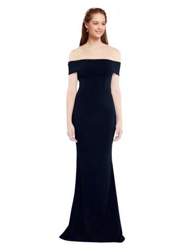 Cheap Off the Shoulder Fitted Crepe Prom Dress with Back Cut Out