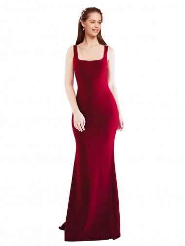 Cheap Square Neckline and Backline Fitted Crepe Prom Dress