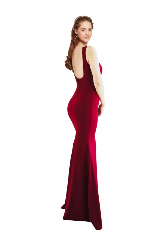 Cheap Square Neckline and Backline Fitted Crepe Prom Dress