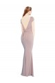 Cheap Boat Neck Cap Sleeve Crepe Prom Dress with Plunging Tie Back