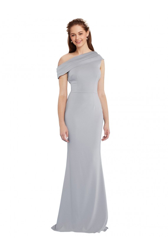 Cheap Off the Shoulder Asymmetrical Mermaid Crepe Prom Dress