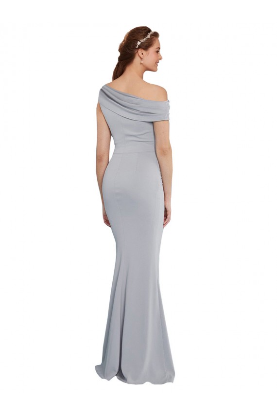 Cheap Off the Shoulder Asymmetrical Mermaid Crepe Prom Dress