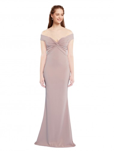 Cheap Knotted Off the Shoulder Crepe Prom Dress with Cut-Out Back