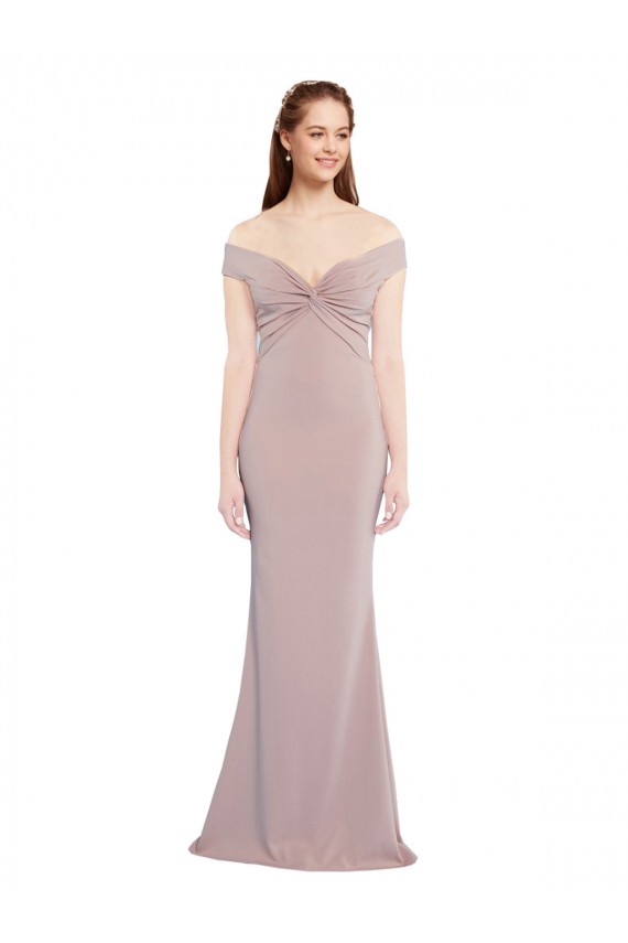 Cheap Knotted Off the Shoulder Crepe Prom Dress with Cut-Out Back