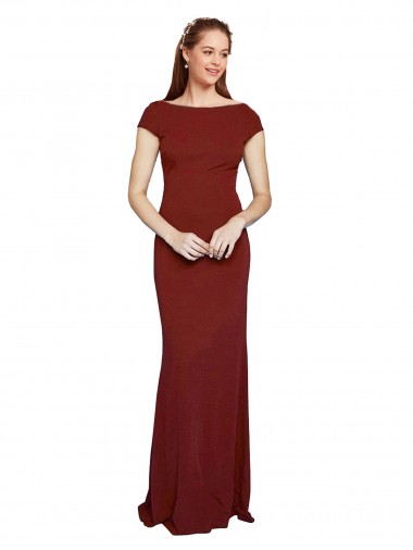 Cheap Cap Sleelves Mermaid Crepe Prom Dress Keyhole Back