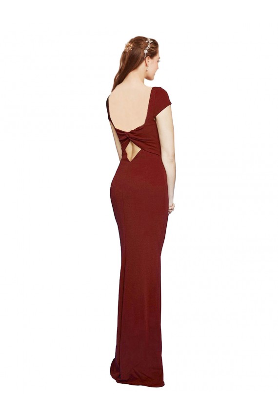 Cheap Cap Sleelves Mermaid Crepe Prom Dress Keyhole Back