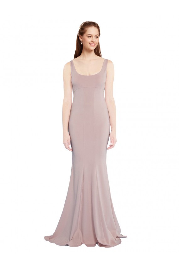 Cheap Sleeveless Scoop Neck Fully Lined Crepe Prom Dress