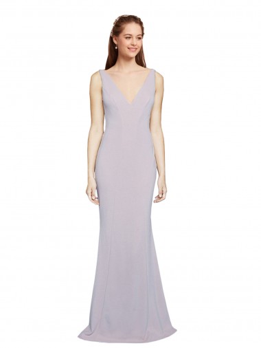 Cheap Cut-Out Back V-Neckline Mermaid Crepe Prom Dress Keyhole Back