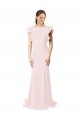 Cheap Low V-Back Long Mermaid Crepe Prom Dress with Ruffled Sleeves