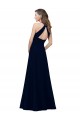 Cheap High Neck Crepe Prom Dress with Pleats and Keyhole Back