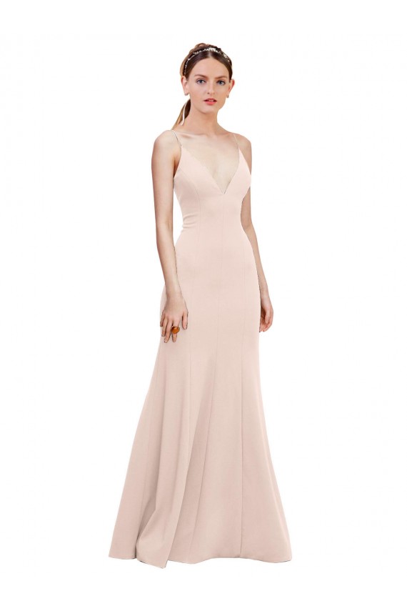 Cheap Deep V-Neck and Back Long Crepe Prom Dress