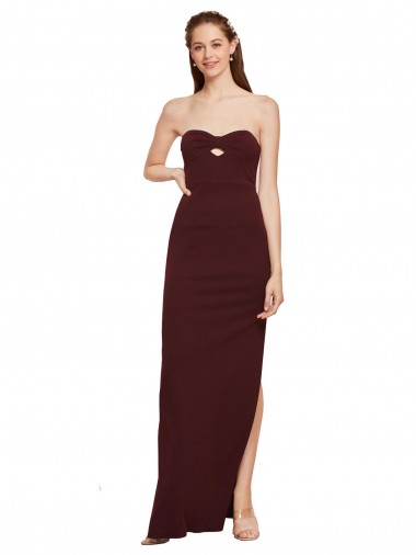Cheap Twisted Strapless Keyhole Long Crepe Prom Dress with Slit