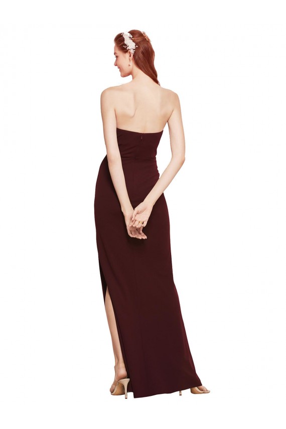 Cheap Twisted Strapless Keyhole Long Crepe Prom Dress with Slit