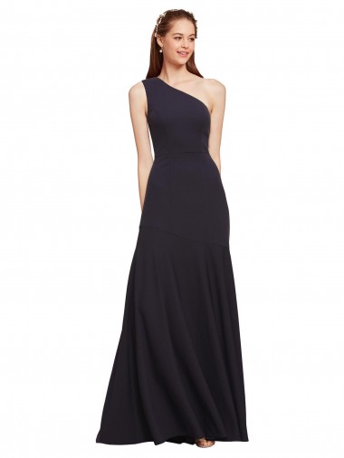Cheap Fit and Flare Crepe Prom Dress with One Shoulder