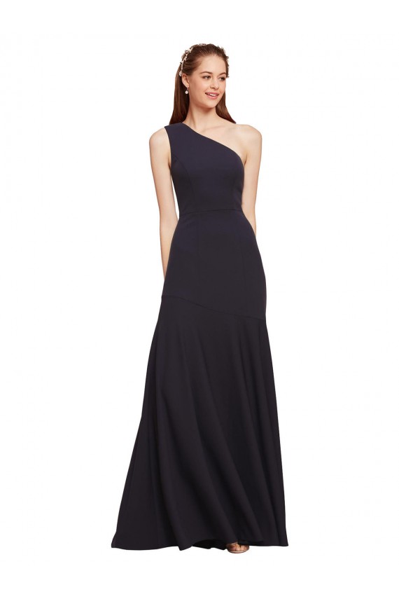 Cheap Fit and Flare Crepe Prom Dress with One Shoulder