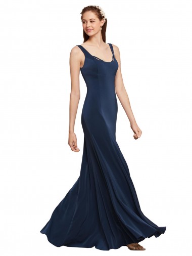 Cheap Fit and Flare Long Crepe Prom Dress with Round Neck