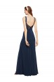 Cheap Fit and Flare Long Crepe Prom Dress with Round Neck