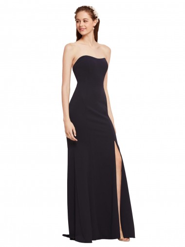 Cheap Strapless Bodycon Long Crepe Prom Dress with High Slit