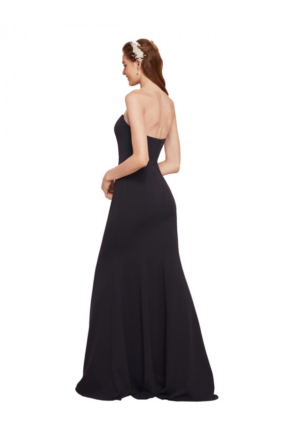 Cheap Strapless Bodycon Long Crepe Prom Dress with High Slit