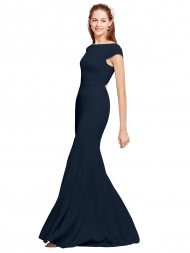 Cheap Fit and Flare Long Crepe Prom Dress with Tie Open Back