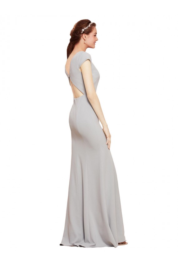 Cheap Fit and Flare Long Crepe Prom Dress with Tie Open Back