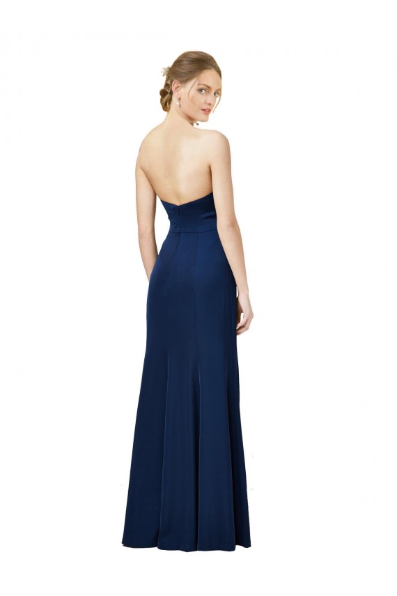 Cheap Strapless Fit and Flare Long Crepe Prom Dress with Knot and Slit