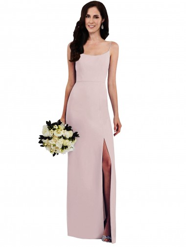 Cheap Spaghetti Strap V Back Crepe Prom Dress with Front Slit