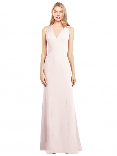 Cheap V-Neck Keyhole Back Crepe Trumpet Prom Dress