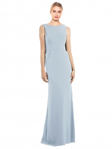 Cheap Draped Backless Crepe Prom Dress with Pockets
