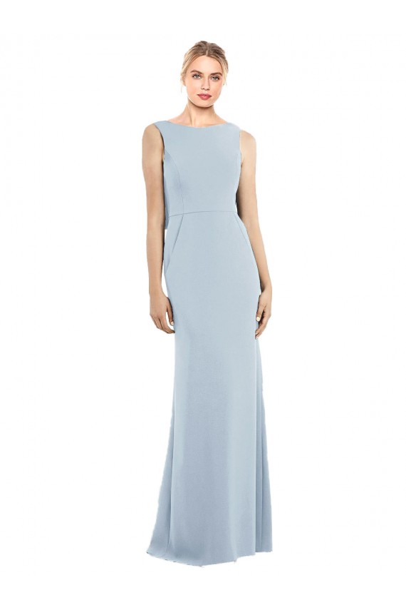 Cheap Draped Backless Crepe Prom Dress with Pockets